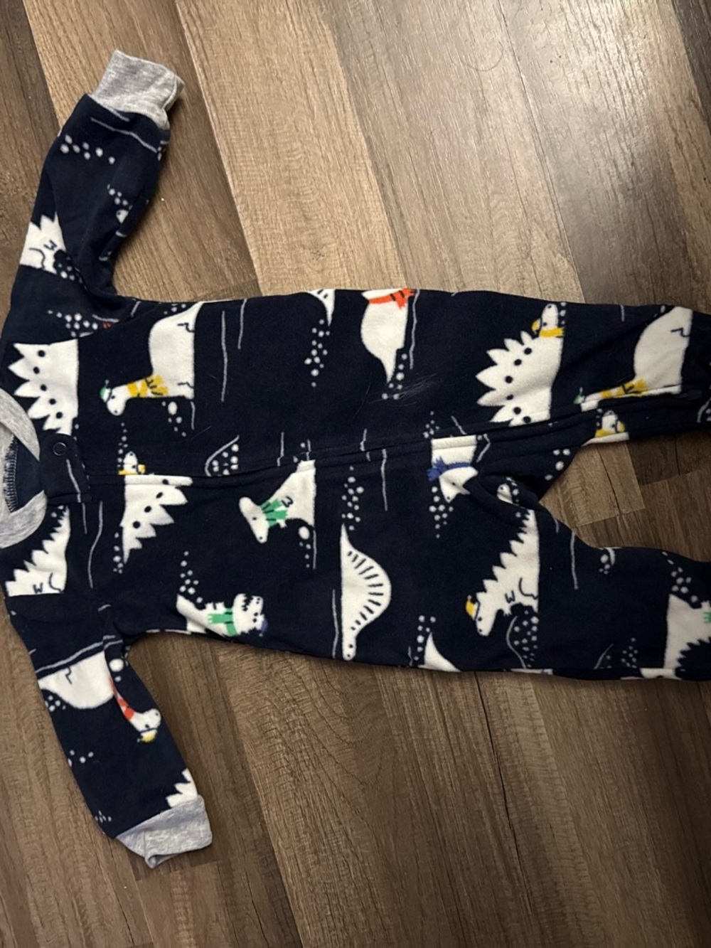 Navy Dino Print Fleece Footed Baby Bottoms